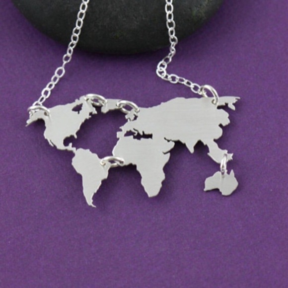 Silver World Map Traveler Necklace - Picture 3 of 6